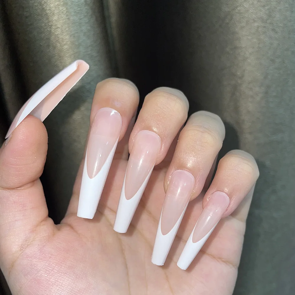 

24pcs Super Long Coffin Fake Nails Detachable Gradient French False Nails Ballerina Acrylic Nail Art Tips Press on Nails