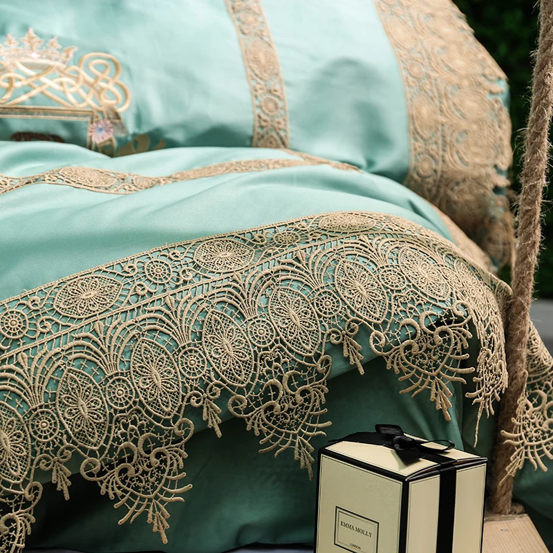 Кремовый Золотой кружевной Роскошный Королевский Комплект постельного белья из