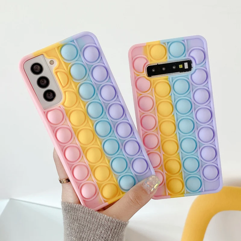 

Relive Stress Phone Case For Samsung Galaxy S9 S10 S20 S21 Plus A50 A71 Note 9 Pop Fidget Toys Push Bubble Soft Silicone Case