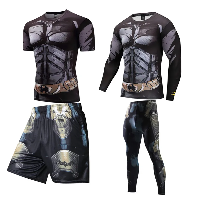 

Mens Tracksuit Sports Suit Gyms Fitness Quick Dry Superhero 3D Printing Boxing Suits Running Jogging Sport Wear Workout Training