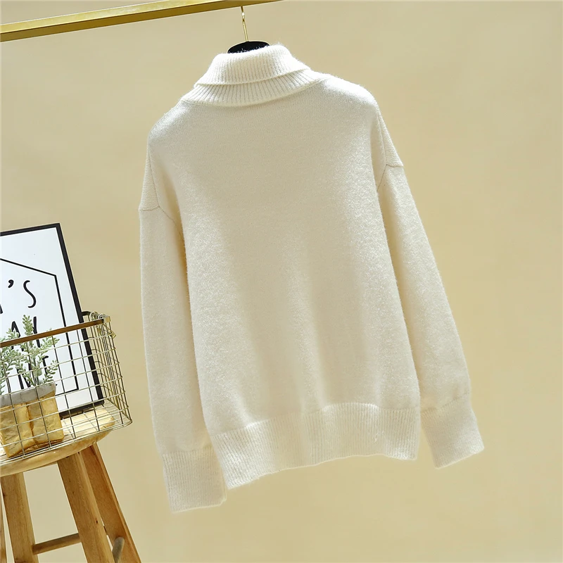 Свитер с вышивкой love воротником-хомутом Осень-зима 2018 плотный вязаный пуловер