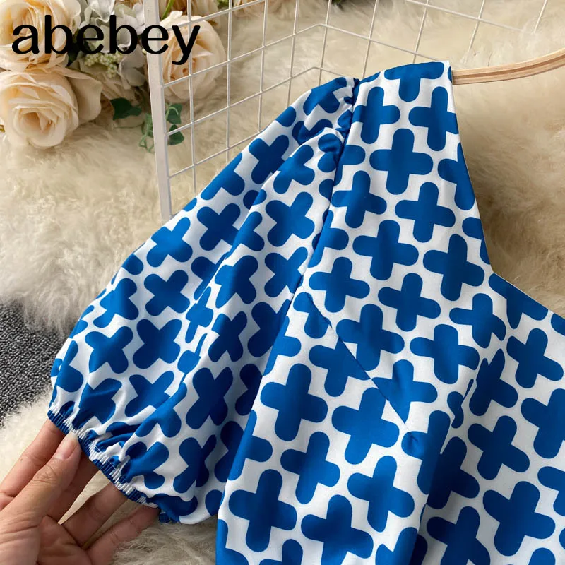 

Women Floral Printed Backless dress O Neck short puff sleeve Bow A line dresses summer Bohemian Beach Midi Dress