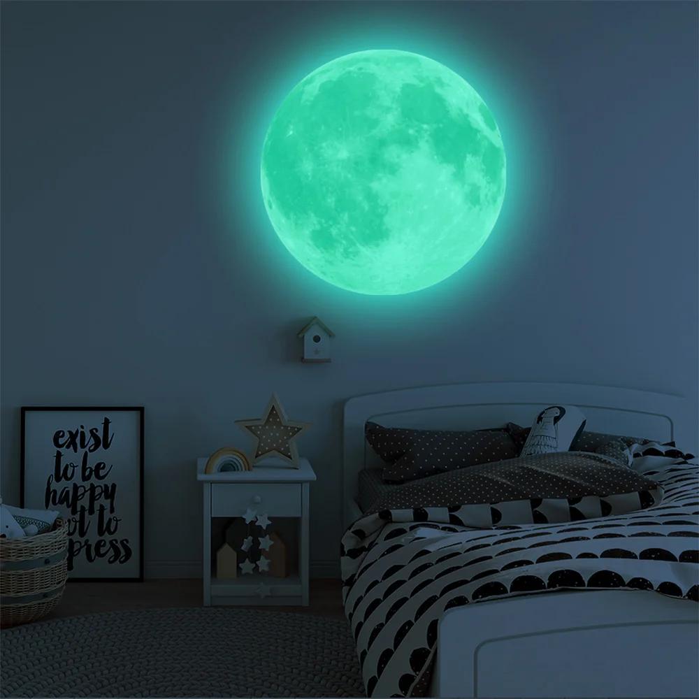 

1PC 30cm Luminous Moon Shape Wall Sticker Round Glowing Wall Decal Shining Removable Art Sticker for Bedroom Living Room Kids Ro