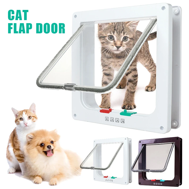 

Large Lockable Cat Kitten Security 4 Way Flap Door Plastic Animal Pet Gate Small Dog Gate Anti-escape Safety Gate Pet Supplies