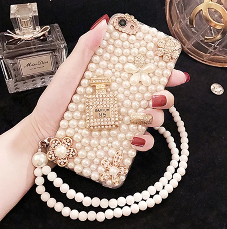 

Clear DIY Handmade Pearl Phone Cases For iPhone 12 11 Pro Max XS Max XR X 6 6S 7 8 Plus SE Soft Silicone Cover with Lanyard New
