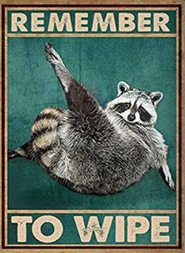 

l.e.i. Remember to Wipe Poster Funny Raccoon Metal Tin Sign Retro Funny for Home Coffee Bar Kitchen Toilet Man Cave Wall Decor