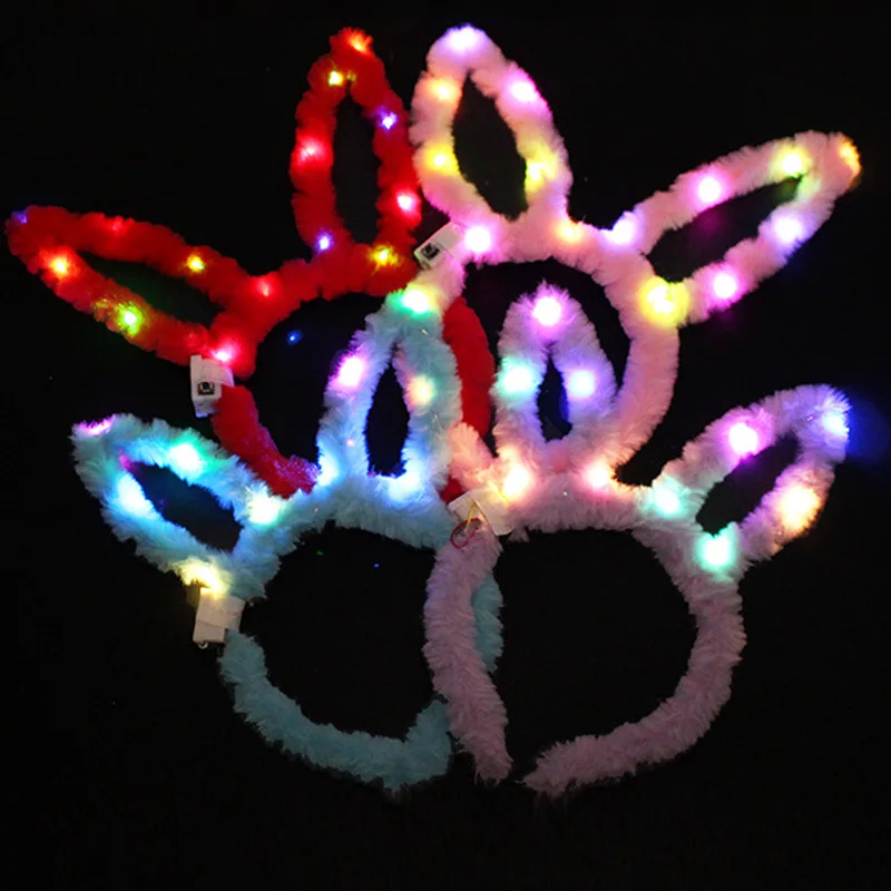 Светильник светящиеся пушистые заячьи ушки светящаяся головная повязка