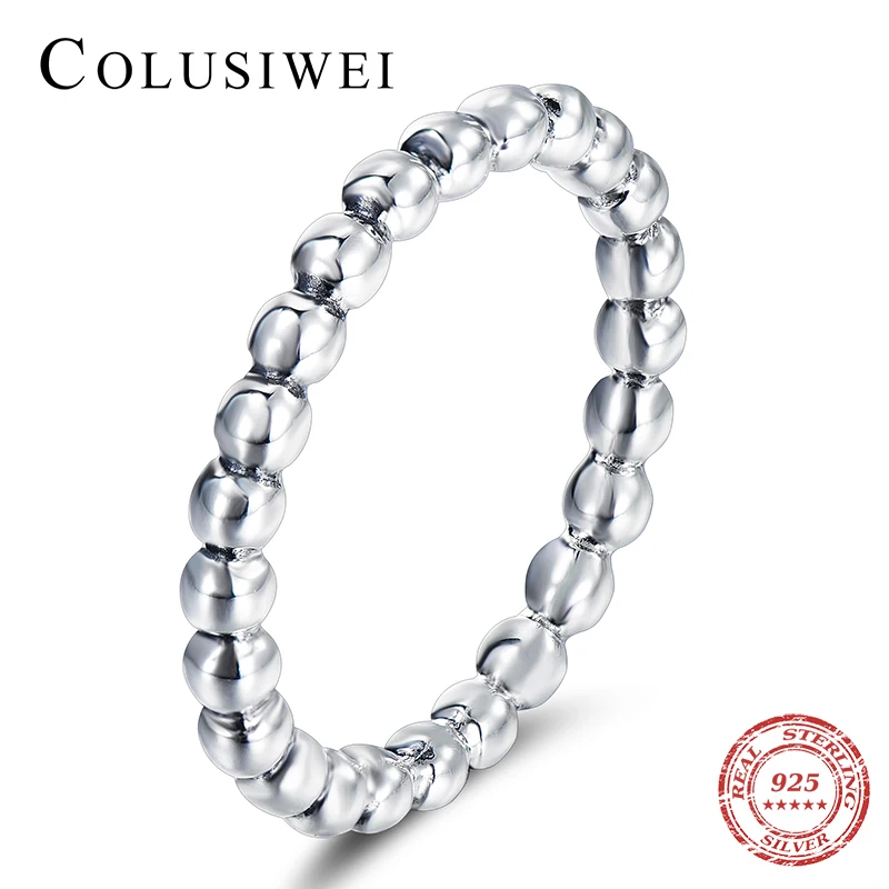 Colusiwei 2020 HOT SALE Silver 925 Beaded Ring For Women Wedding 100% 925 Sterling Silver Stackable Finger Ring Jewelry