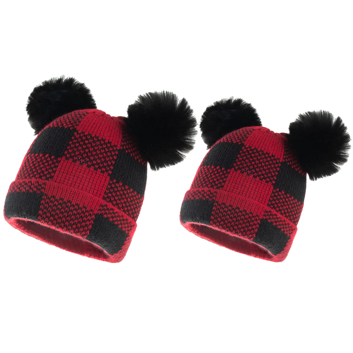2022 NEW Baby girls Hat Christmas Plaid Beanie Cap Cotton Knitted Winter Wool Hemming Warm Hats Mom and me Parent-child | Аксессуары для