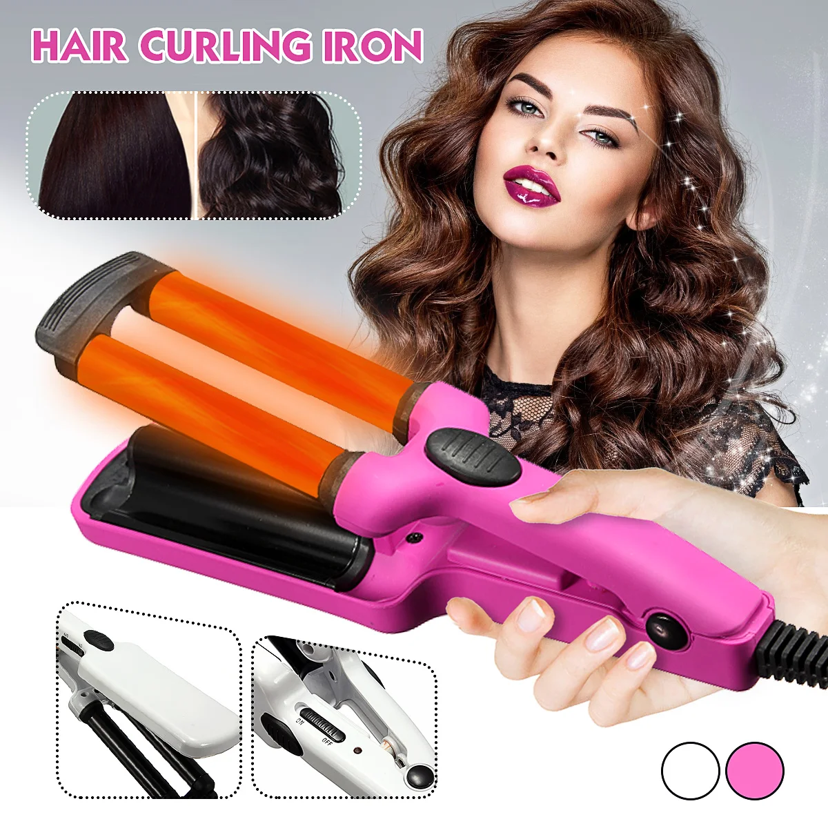 

200V 3 Barrels Ceramic Hair Curler Crimper Curling Iron Tong Waving Wand Roller Beauty Personal Care Salon Styling Tools
