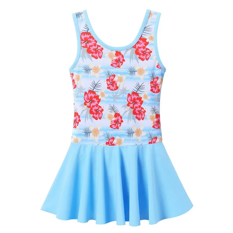 S283 lightblue BAOHULU/Детское платье купальный костюм для девочек с цветочным принтом и фламинго цельный костюм в полоску, детская пляжная одежда, купальный костюм - Цвет: S283 lightblue