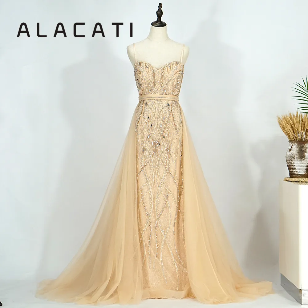 

Sexy Sling Trailing Heavy Crystal Evening Dress Middle East Dubai Luxury Evening Dress Real Photo