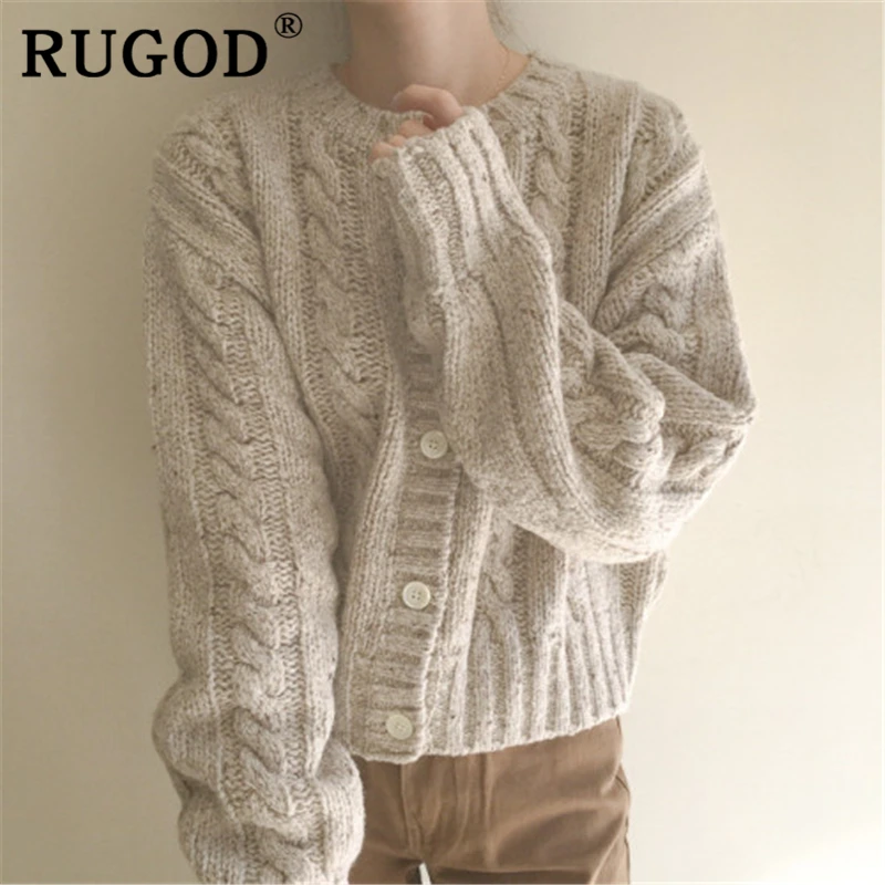 RUGOD элегантный вязаный женский кардиган корейский стиль круглый воротник витая