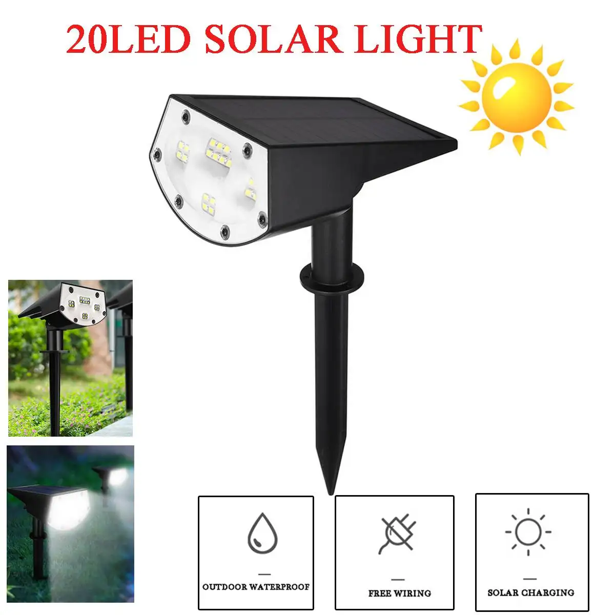 

1/2pcs 20 LED Solar Spotlight Solar Garden Light IP65 Waterproof Super Bright Landscape Wall Light Outdoor Lighting Lawn Lamps