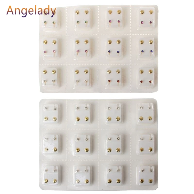 Серьги гвоздики золотистые гипоаллергенные Для Пирсинга Ушей 3 мм 12