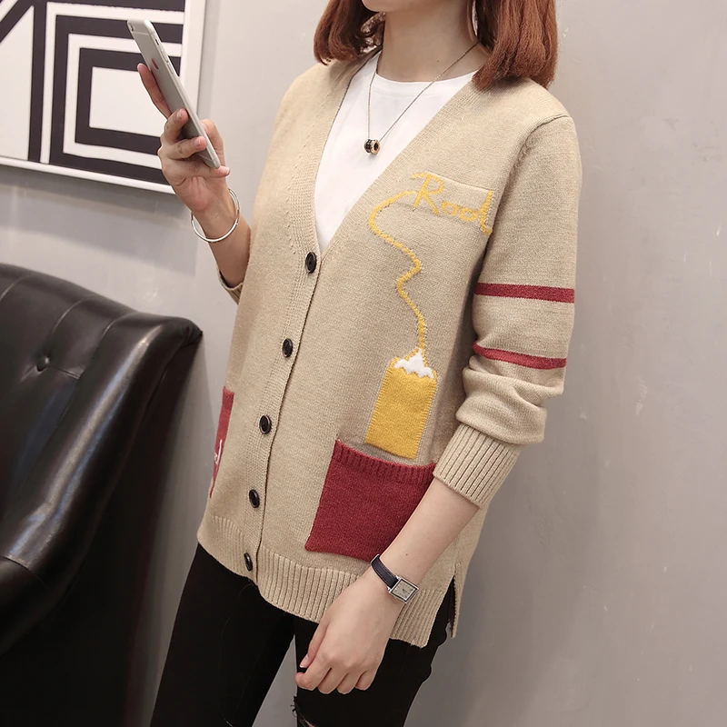 Женский длинный кардиган белый толстый Корейский модный осенний свободный