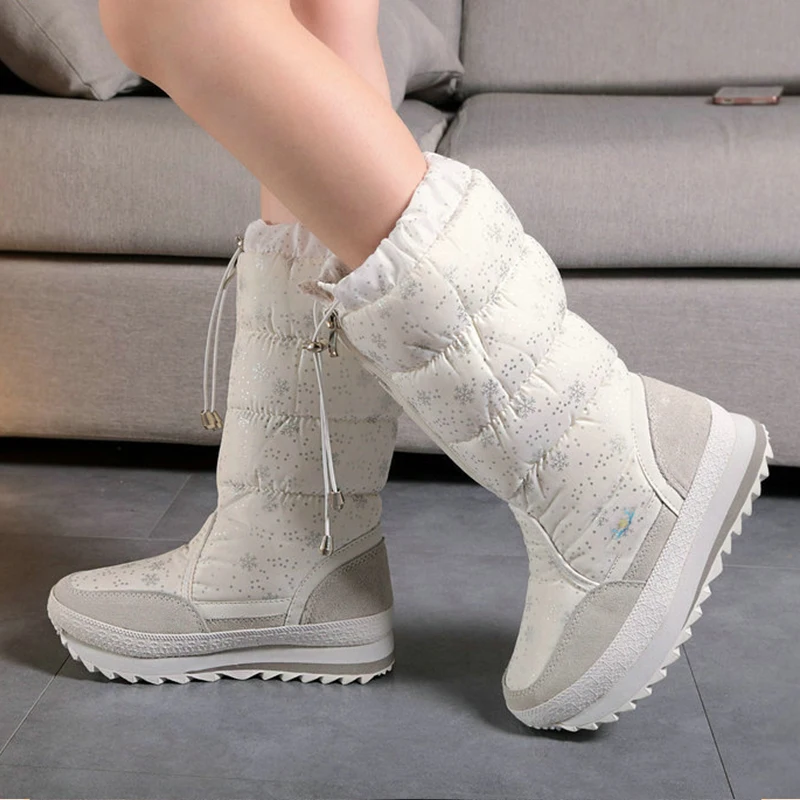 2019 зимние сапоги женские до середины икры теплая плюшевая обувь