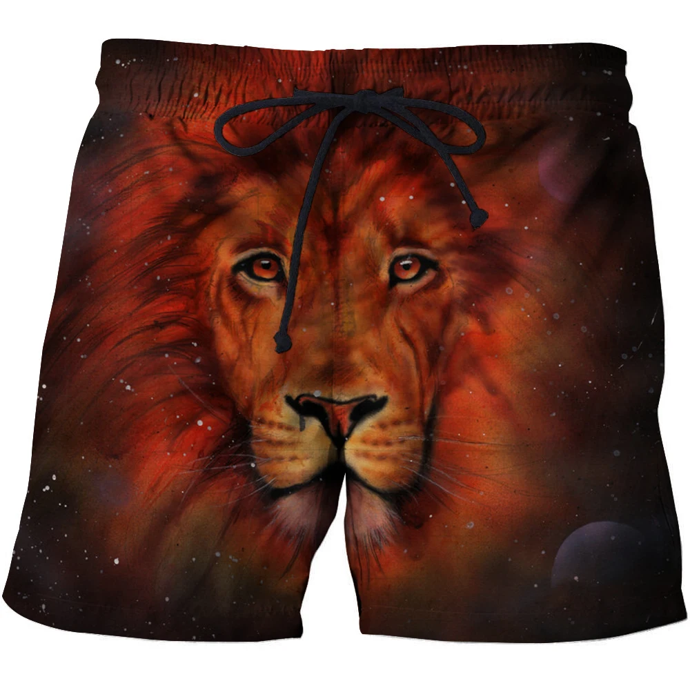 

Summer men's and women's swimming trunks 3D printing animal lion men's and women's casual beach shorts men's board shorts