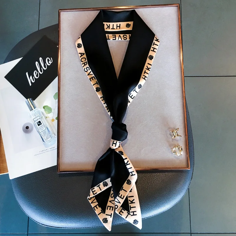 

Letter Solid Color Small Scarf Long Silk Scarf Female Versatile Double-Sided Streamer Spring And Autumn Accessories 13*140cm