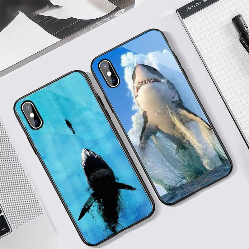 

Shark scary sea animal Phone Case Tempered glass For iphone 6 7 8 plus X XS XR 11 12 13 PRO MAX mini