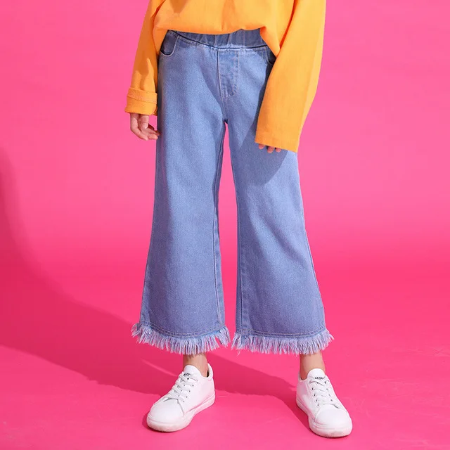 

Girls jeans 2020 spring summer new children wide-leg denim pants fashion loose casual trousers children fringed pants jeans