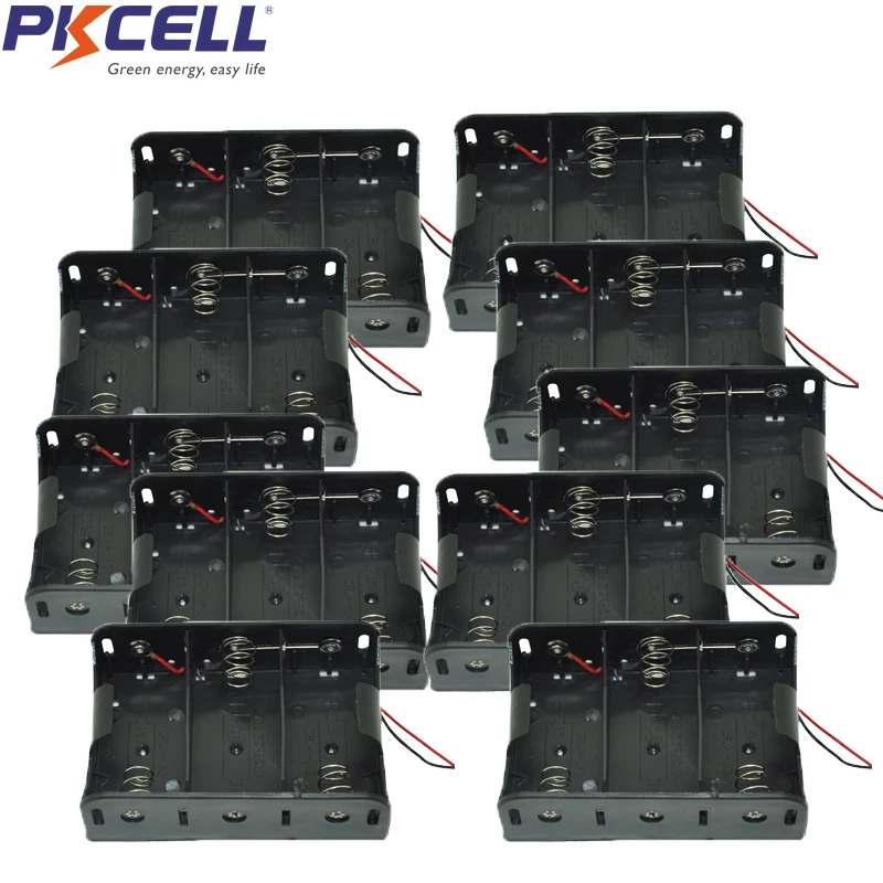 

10 шт. PKCELL черный 3x1,5 в D Держатель аккумуляторных батарей чехол Проводные поводки