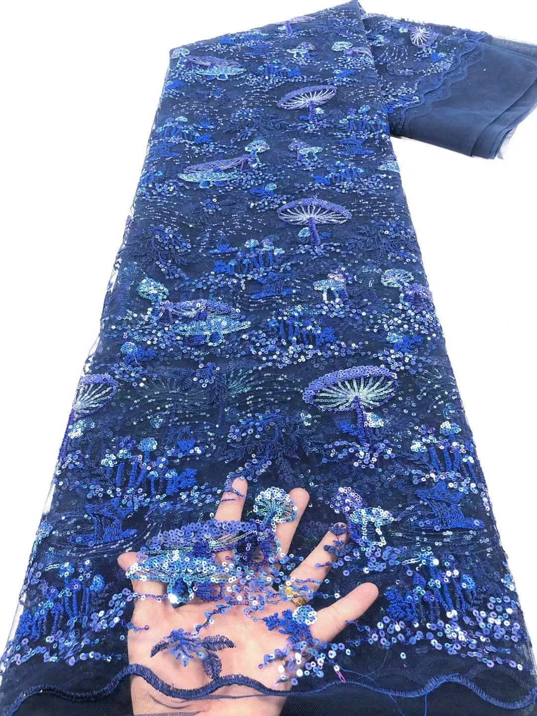 

2021 Black high quality French Nigerian sequins net lace,African tulle mesh sequence lace fabric for party dress 5yards/lot