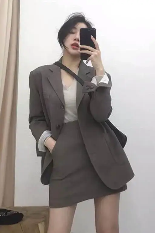 

Western style short temperament professional net red small suit skirt Korean two-piece suit female autumn