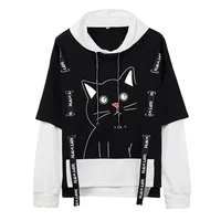 ribbon hoodies red nose cat sweatshirts oversized hip hop pullover patchwork streetwear hooded hoody fake two pieces men clothes