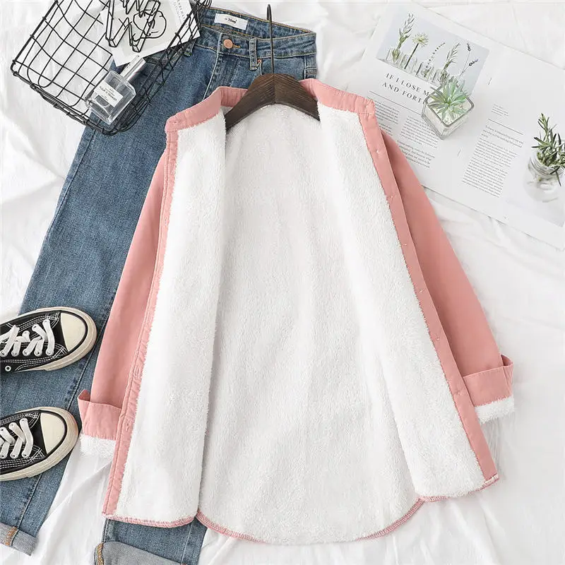 

Autumn Winter Long Sleeve Shirts Women Loose Plus Velvet Blouses And Tops Lady Streetwear New Warm Blusas Roupas Femininas Q3266