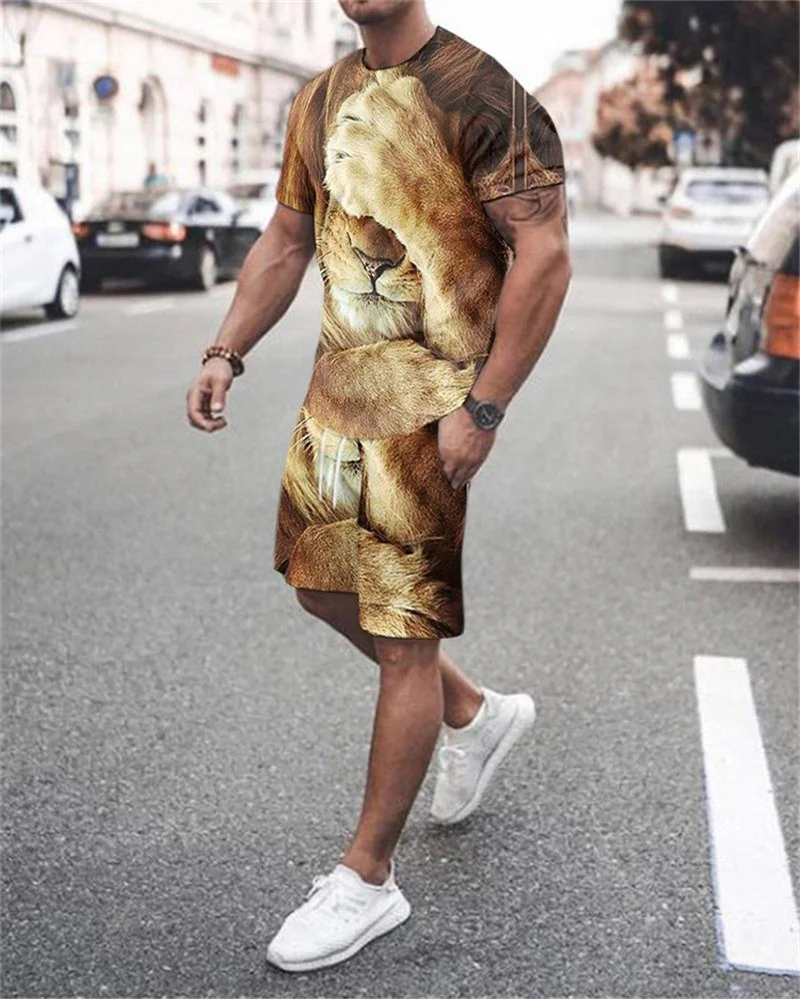 

Мужской спортивный костюм, футболка и шорты, тренировочная одежда, комплект из 2 предметов с 3d-креативным принтом пламени, спортивная одежда...