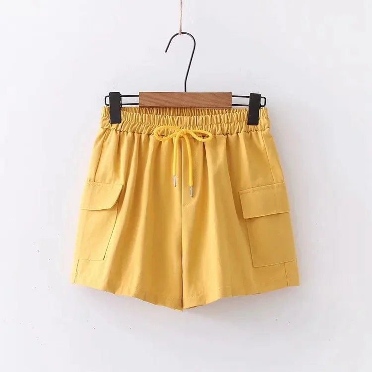 Летние женские шорты на шнуровке эластичные с завышенной талией большие из