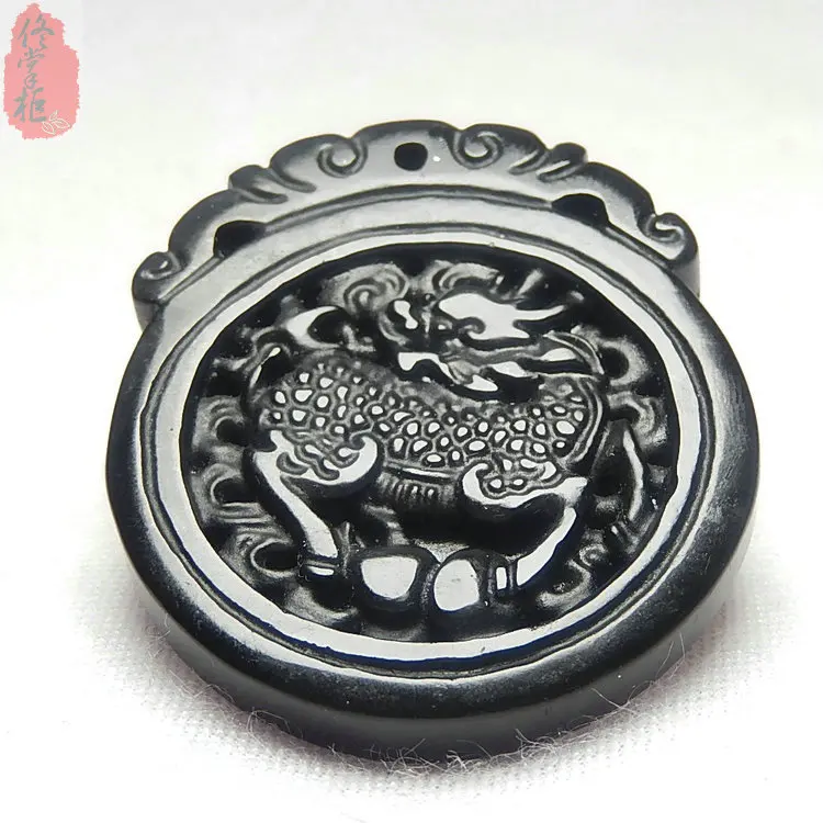 Китайский черный зеленый нефритовый кулон Кирин ожерелье из натурального