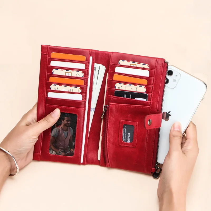Кошелек женский из натуральной кожи с Rfid-защитой удлиненный клатч женская
