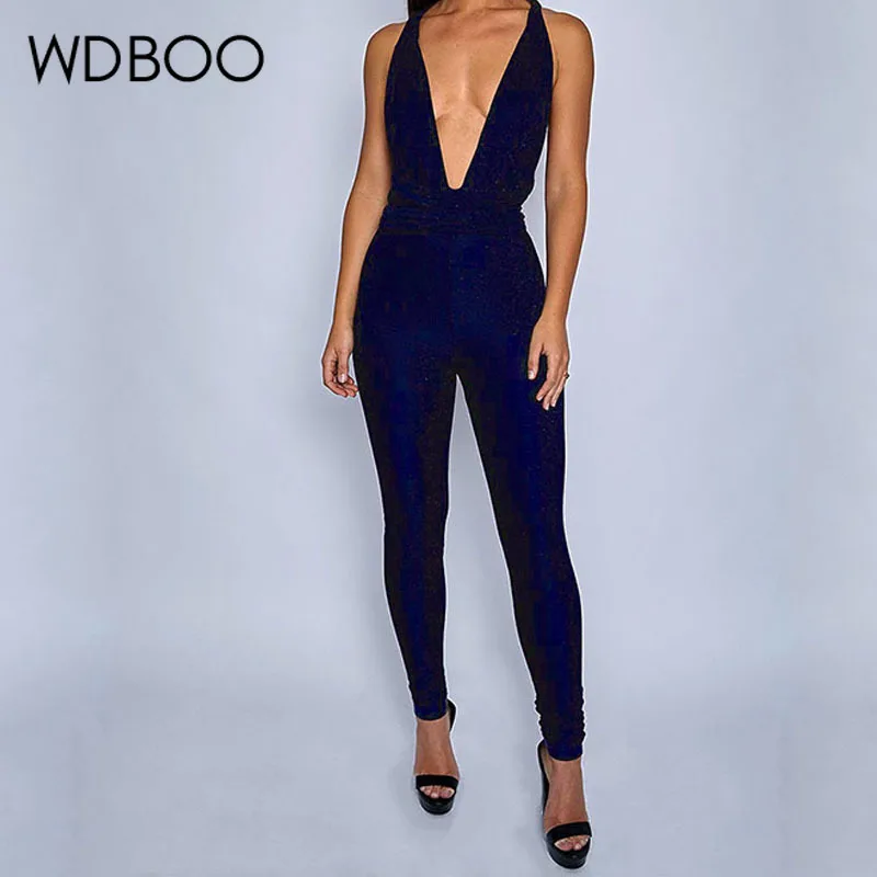 Пикантный Блестящий Комбинезон WDBOO с открытой спиной осенние брюки низким