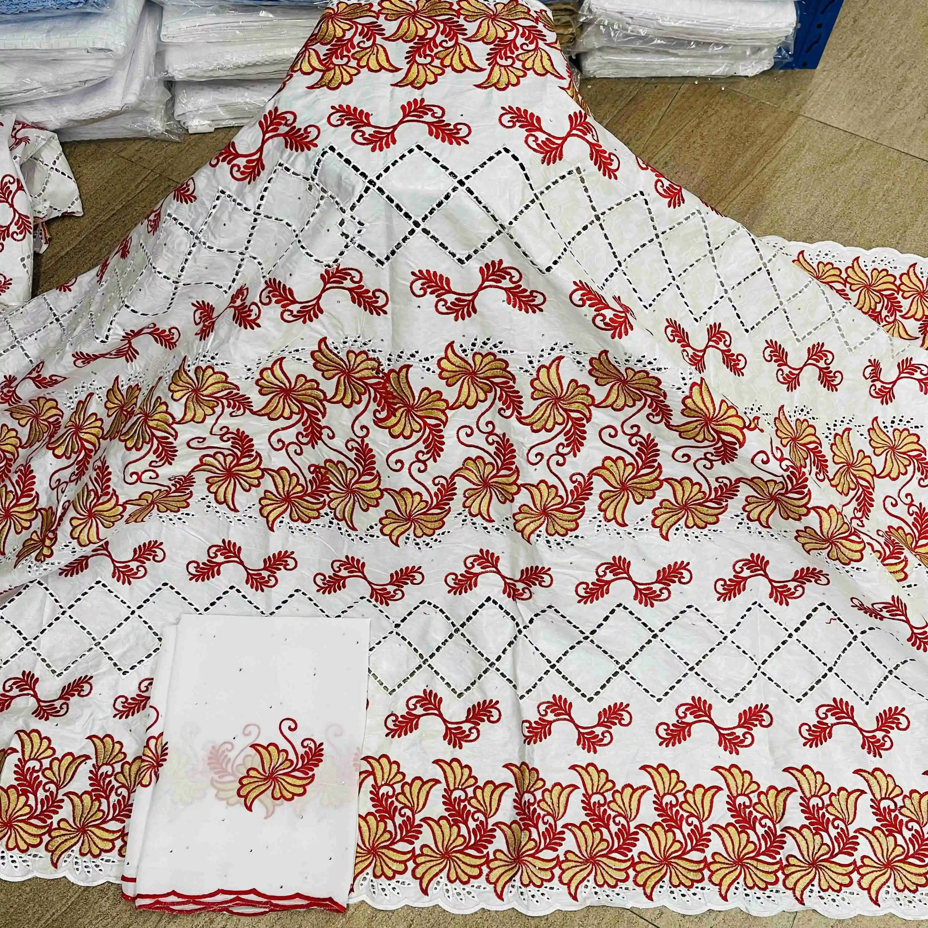 

Beautiful White Color African Bazin Riche Fabric With Scarf 2+5Yards Bazin Brode 2021 Latest African Lace Fabric For Dress Sew