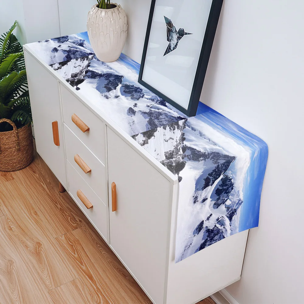 Snow Mountain Landscape Table Runner Wedding Decor Flag Christmas Decorations for Home Cloth | Дом и сад