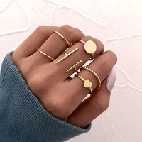 hmes new women ring set fashion geometric circular heart shaped chain ring knuckle gold bohemian ring gift party wedding ring