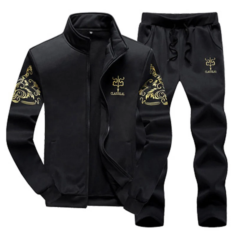 black PEILOW размера плюс M~ 8XL 9XL мужской спортивный костюм осень зима мужская толстовка комплект 2 шт Мужская спортивная одежда s толстовки+ брюки - Цвет: black