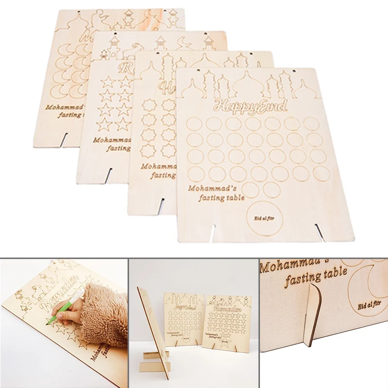

Wooden Ramadan Advent Countdown DIY Graffiti Calendar Decoration Muslim Party