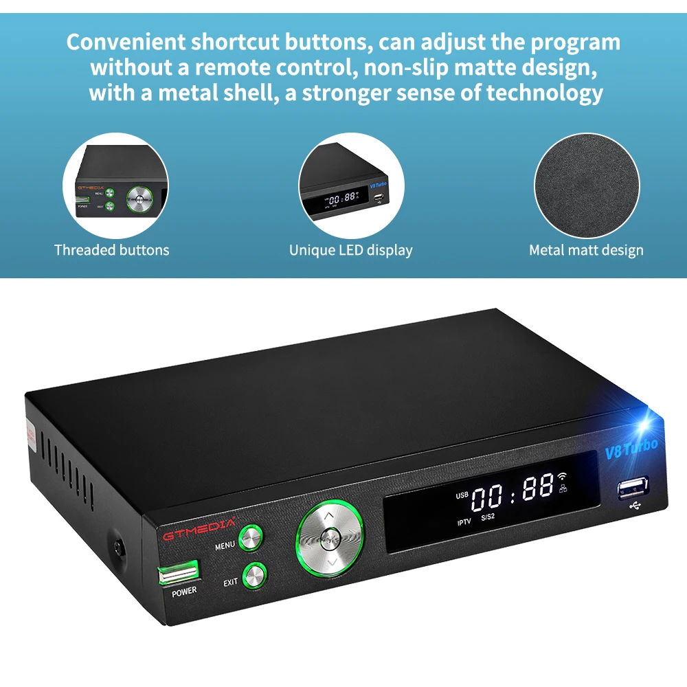 Спутниковый ресивер GTMEDIA V8 Turbo DVB-S2/T2/C поддержка Tivusat CA Card Slot ccam 1080P Full HD H.265 Pk NOVA в