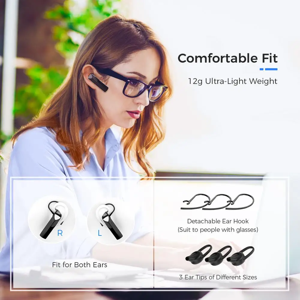 

Mpow EM19 Bluetooth Earpiece Bluetooth 5.0 Wireless Single Earbud with 20 Hours Talk Time&CVC 6.0 Noise-Cancelling Mic for Phone