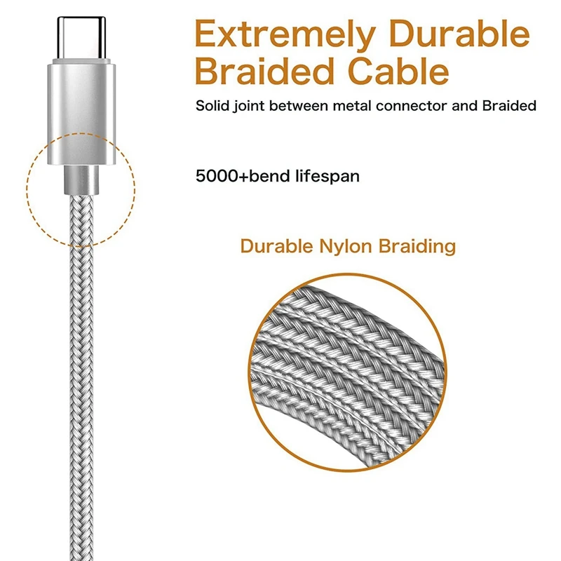 Кабель USB Type-C (2 шт./упаковка 3 фута) зарядный кабель C нейлоновый плетеный шнур для