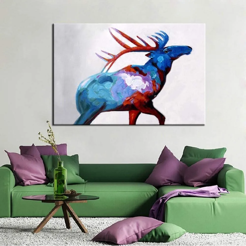 

Hand Painted Oil Painting On Canvas Milu Deer Animal Pattern Design Art for Home Corridor Living Room Decorative No Framed