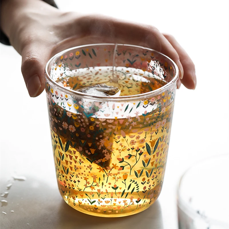 Cutelife Ins Nordic Vintage Transparent Coffee Glass Cup Heat-resistant Milk Juice Tea Drinkware Print Home Wedding Glasses | Дом и сад
