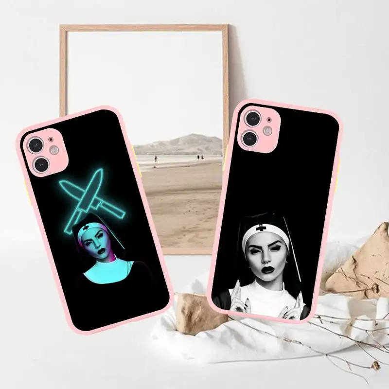 

Sister Nun Phone Case For iPhone 13 12 11 Mini Pro XR XS Max 7 8 Plus X Matte transparent Pink Back Cover