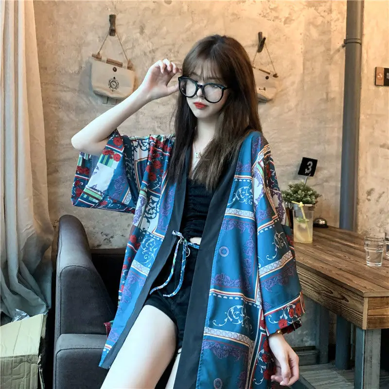 

QWEEK Kimonos Woman 2021 Japanese Kimono Cardigan Indie Folk Shirt Blouse for Women Japanese Yukata Female Summer Beach Kimono