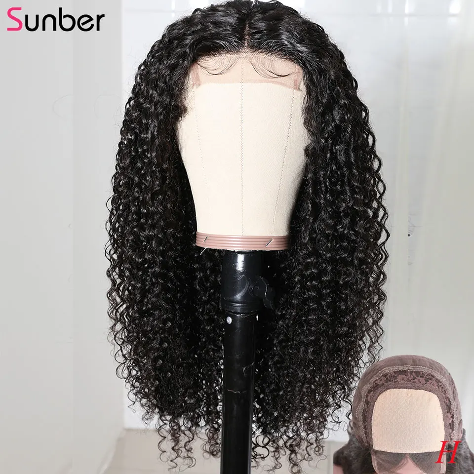 Sunber бразильский кудрявый парик из человеческих волос часть шнурка 150% плотность