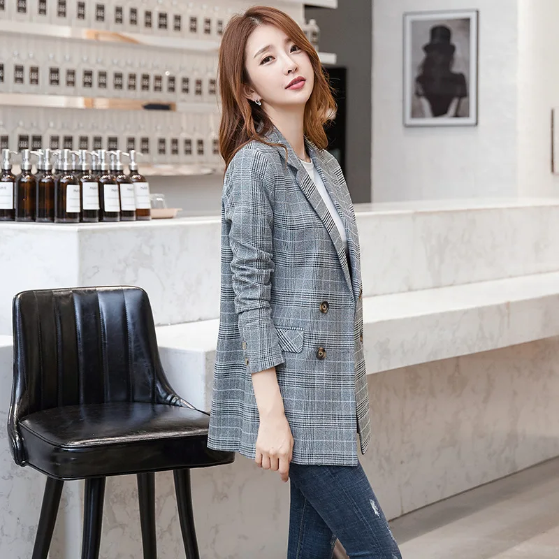 Модный клетчатый маленький костюм куртка с длинным рукавом пальто для женщин