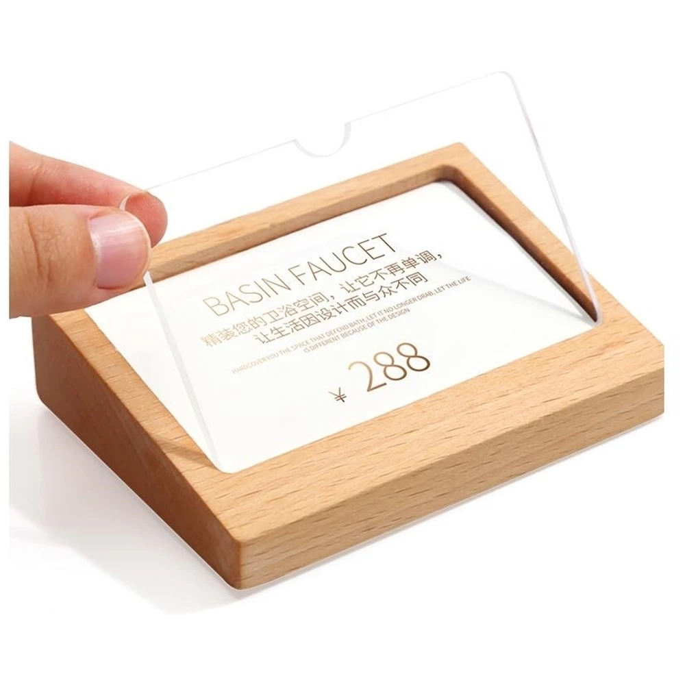 

7x10cm Name Card Display Block Wood Table Sign Price Tag Display Stand Acrylic Label Photo Frame Plate Slope Wood Block Frame